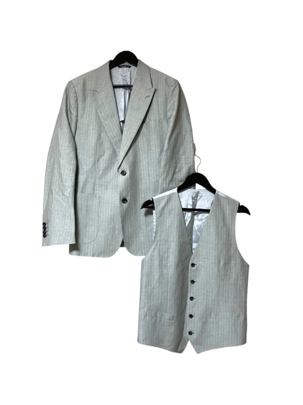 Dolce & Gabbana Pinstripe Tailored Jacket Gilet Vest Set Gray 48